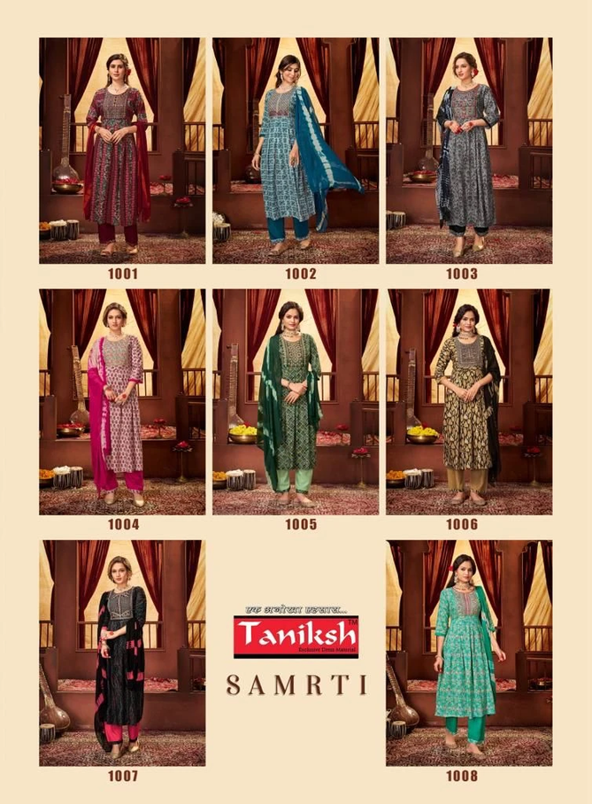 Tanishk Samrti Rayon Naira Cut Kurti With Bottom Dupatta Catalog
